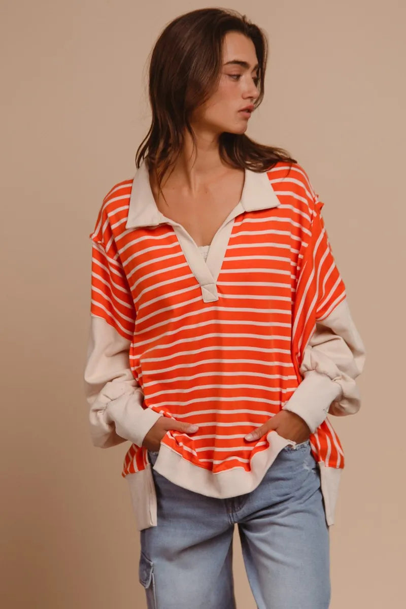BiBi Stripe Knit Loose Fit Top With Cut Edge Detail 691b91f86d2f4256aeefc6f8471e2fe8-Max-Origin