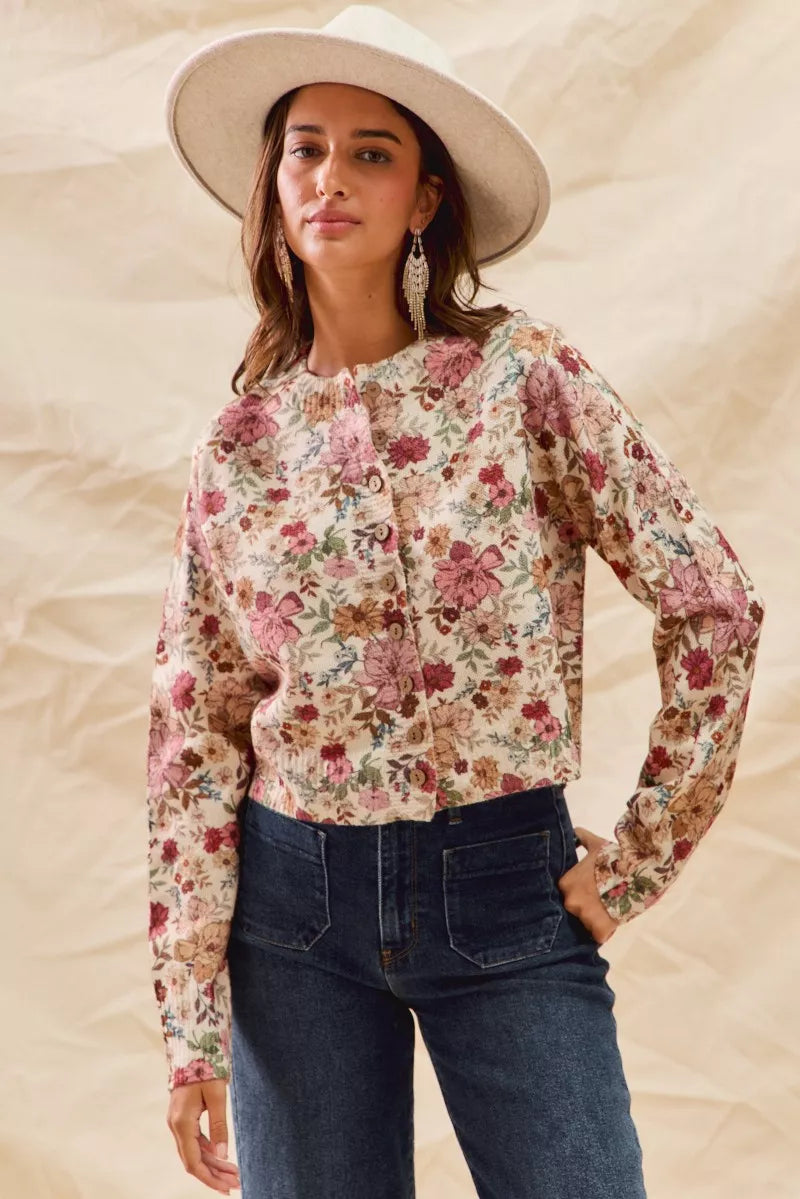 SO ME Floral Print Button Front Sweater Cardigan 699e447dc9814536b7572a4ae36803a4-Max-Origin