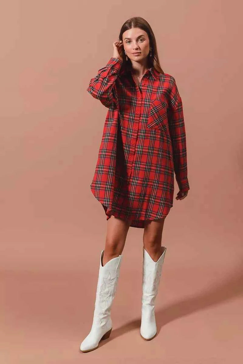 SO ME Christmas Checker Plaid Button Up Shirt Dress SO ME Christmas Checker Plaid Button Up Shirt Dress