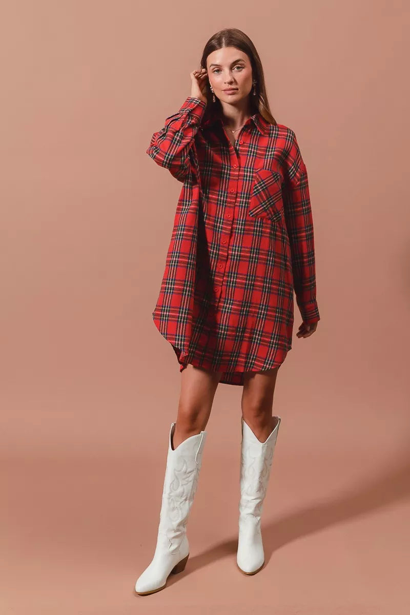 SO ME Christmas Checker Plaid Button Up Shirt Dress 6a0de62681e44c63b21dbb49c9d878b9-Max-Origin