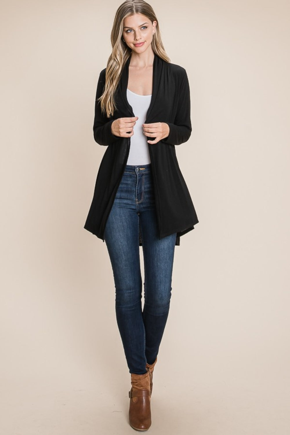 BOMBOM Open Front Long Sleeve Cardigan BOMBOM Open Front Long Sleeve Cardigan - TopFashionHQ
