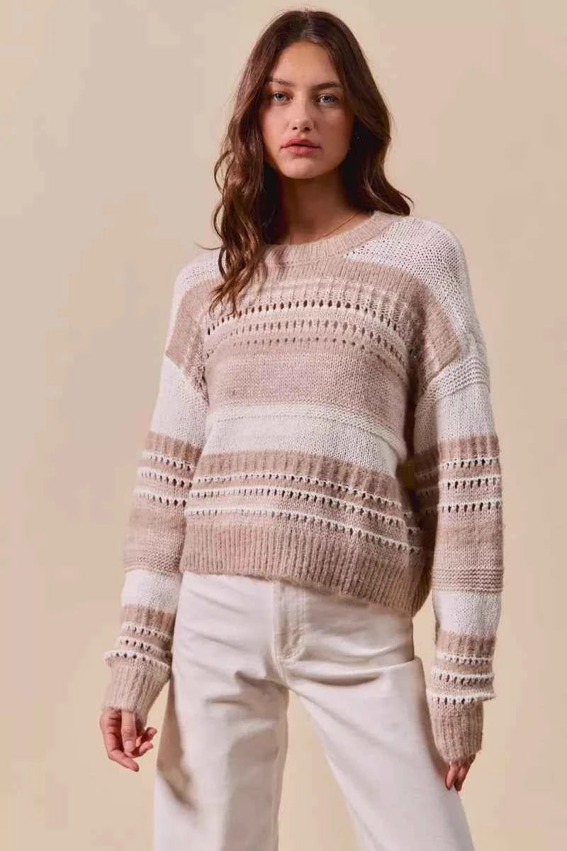 SO ME Variegated Stripe Textured Loose Fit Sweater SO ME Variegated Stripe Textured Loose Fit Sweater