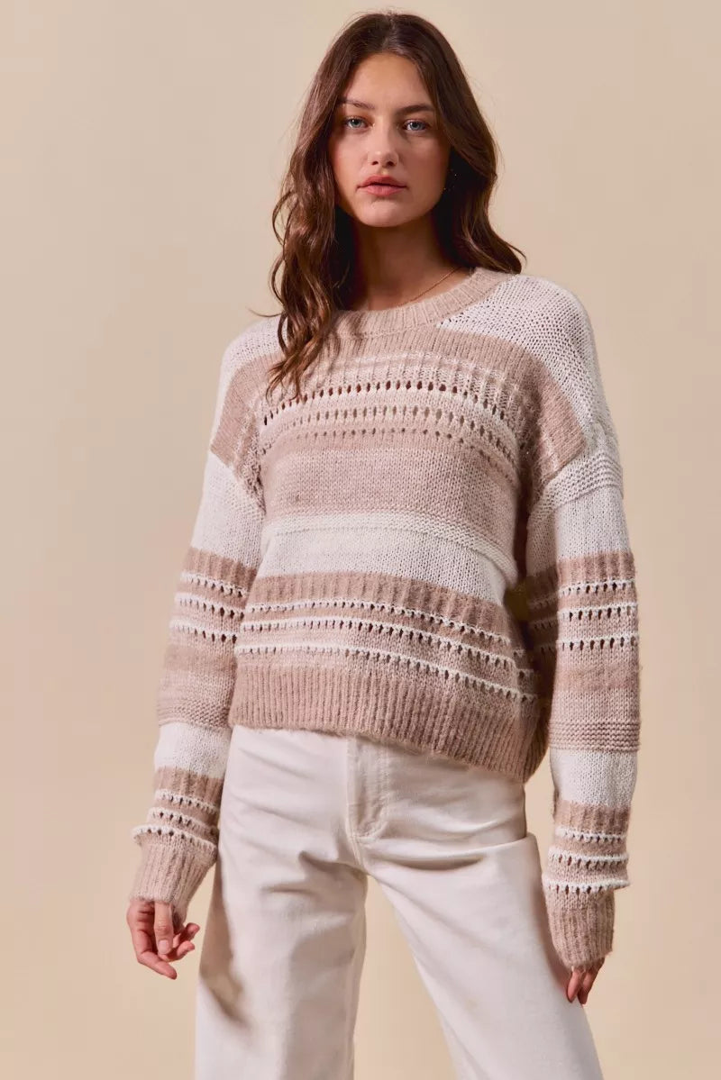 SO ME Variegated Stripe Textured Loose Fit Sweater 6a429e9bf488456db9c671a6d3393ac2-Max-Origin