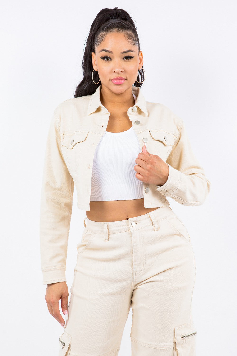 American Bazi Laced Back Cropped Jacket American Bazi Laced Back Cropped Jacket - TopFashionHQ
