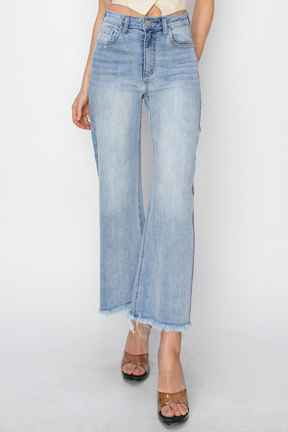 RISEN High Rise Crop Wide Fray Hem Jeans RISEN High Rise Crop Wide Fray Hem Jeans - TopFashionHQ