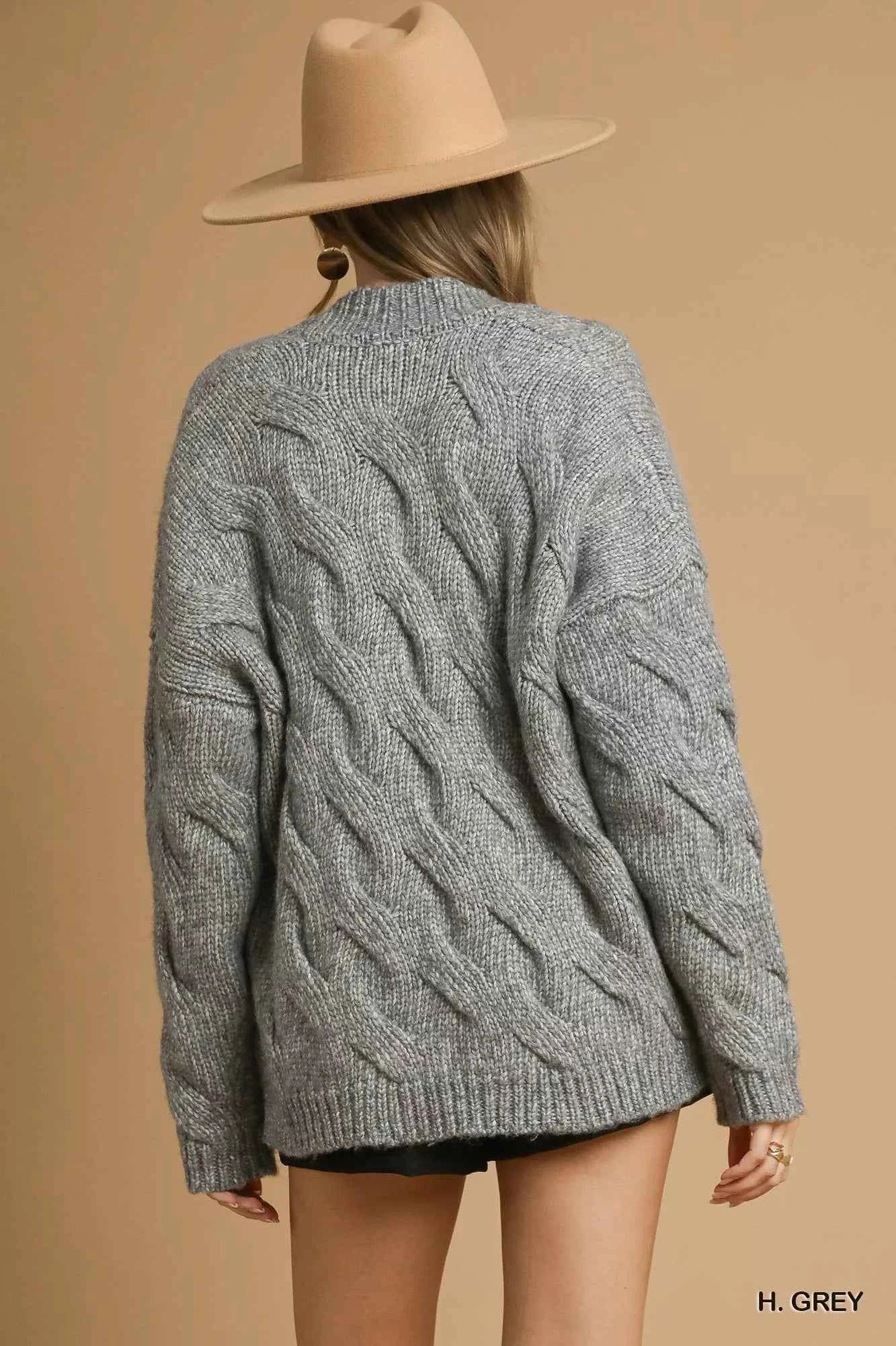 Umgee Chunky Cable Knit Open Front Cardigan Umgee Chunky Cable Knit Open Front Cardigan