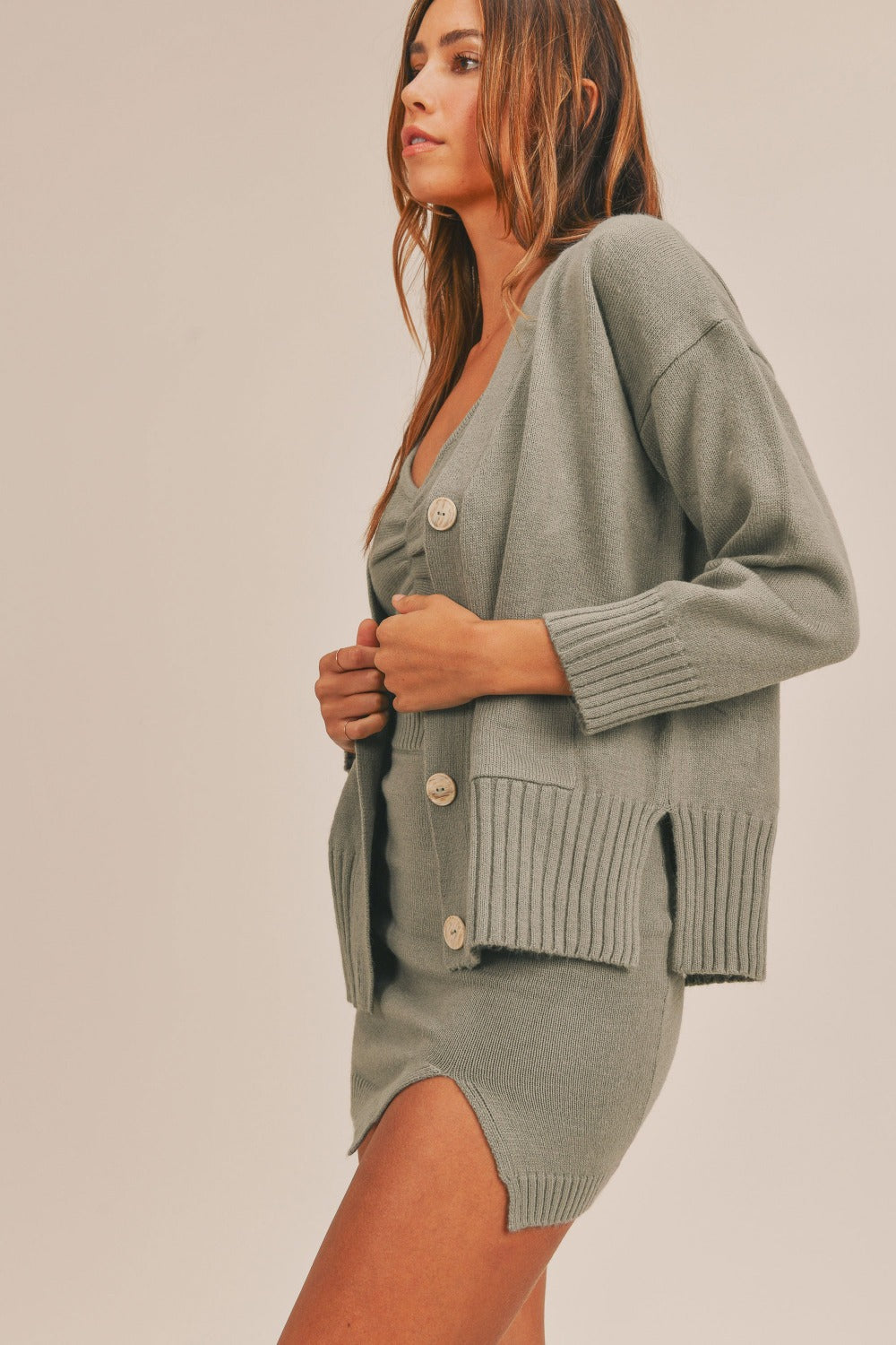 MABLE 3 Pieces Sweater Set with Crop Cami, Mini Skirt, Cardigan MABLE 3 Pieces Sweater Set with Crop Cami, Mini Skirt, Cardigan