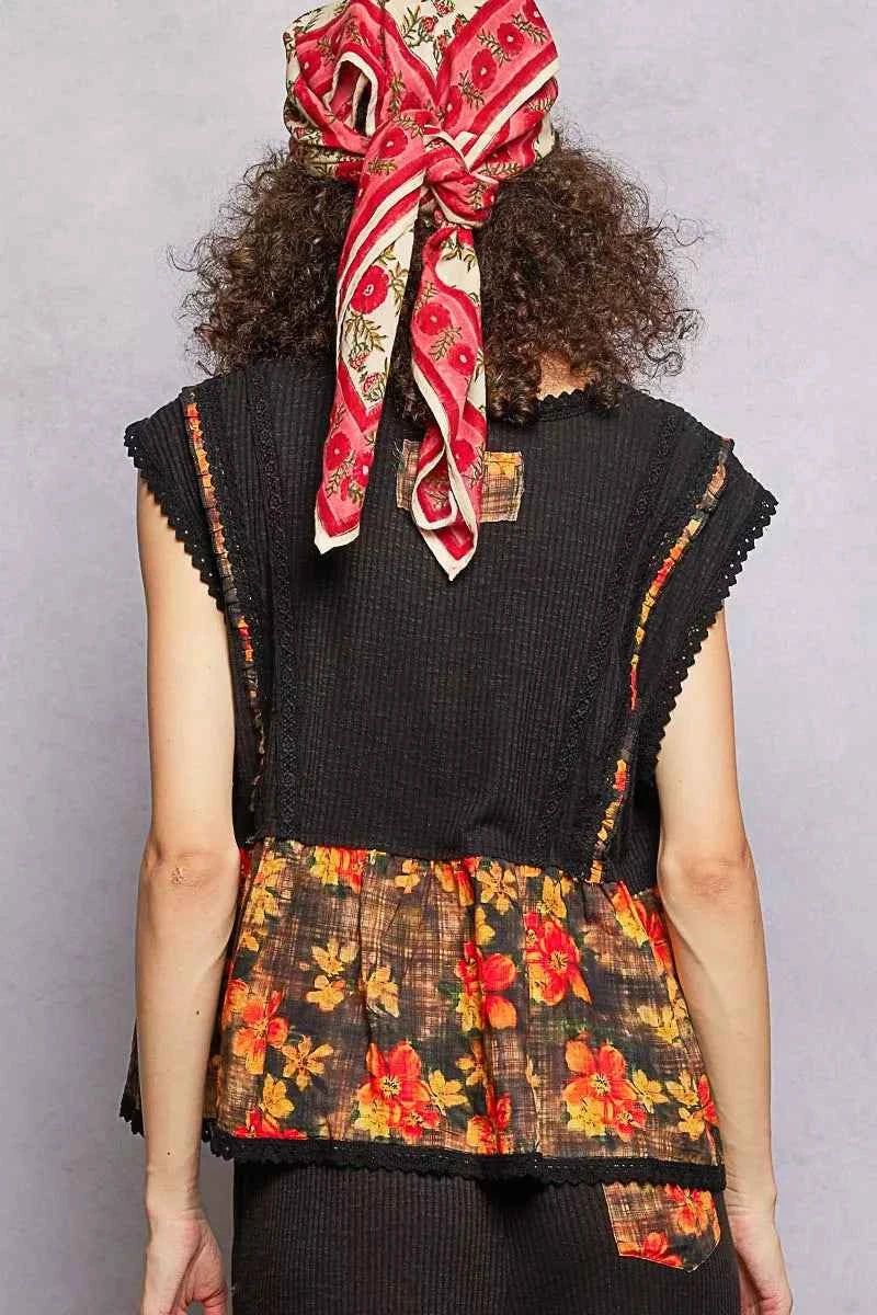 POL Lace Detail Floral Cropped Ruffled Top POL Lace Detail Floral Cropped Ruffled Top