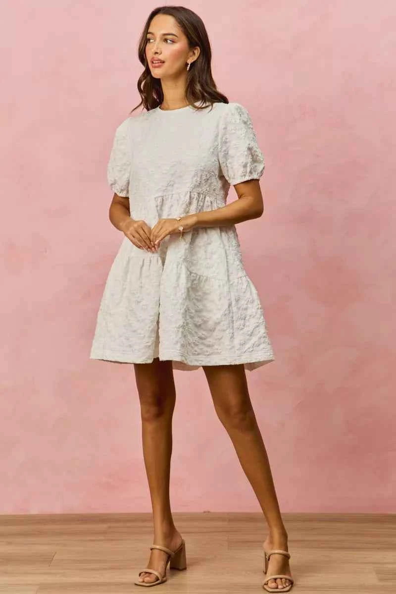 SO ME Floral Jacquard Diagnol Tiered Short Mini Dress SO ME Floral Jacquard Diagnol Tiered Short Mini Dress