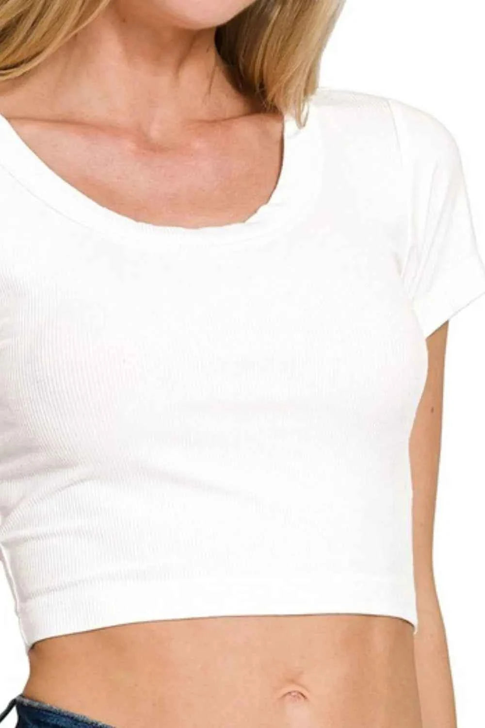 Zenana Ribbed Scoop Neck Crop Short Sleeve Top Zenana Ribbed Scoop Neck Crop Short Sleeve Top