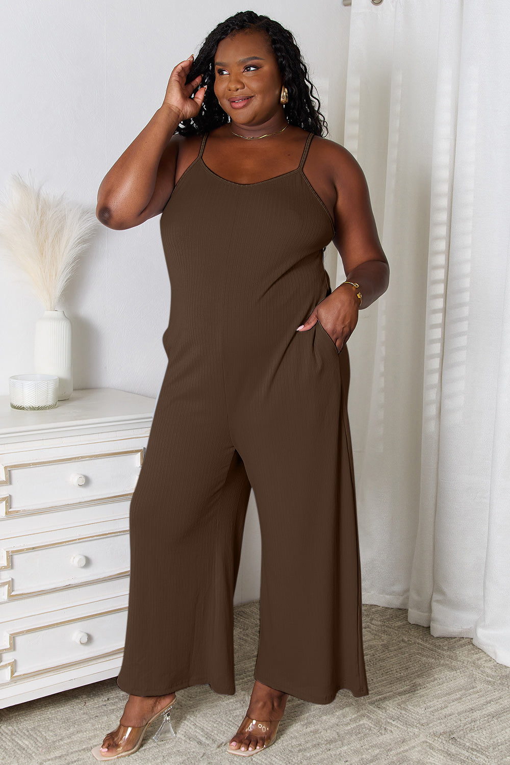 Basic Bae Full Size Spaghetti Strap V-Neck Jumpsuit Basic Bae Full Size Spaghetti Strap V-Neck Jumpsuit - TopFashionHQ