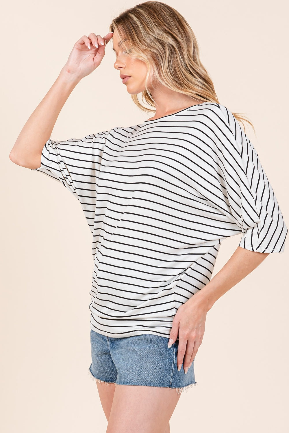 BOMBOM Striped Boat Neck Dolman Sleeve Top BOMBOM Striped Boat Neck Dolman Sleeve Top - TopFashionHQ