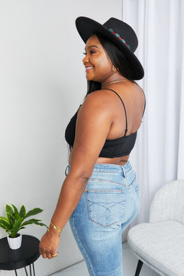 Zenana Full Size Textured Spaghetti Strap Bralette in Black - TopFashionHQ
