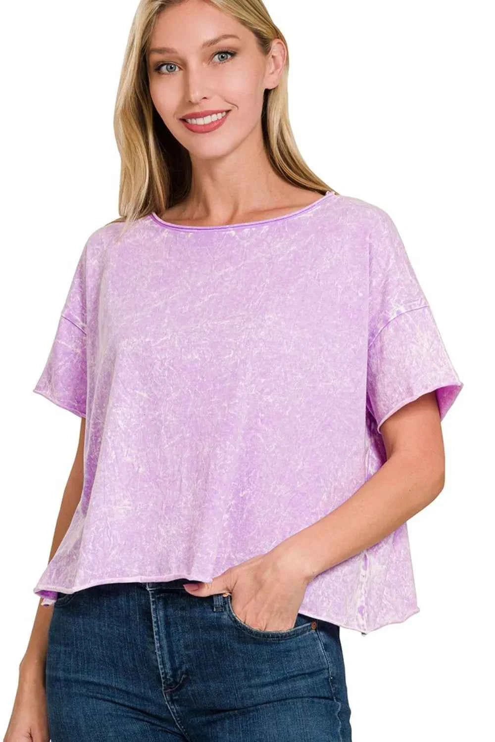 Zenana Washed Crew Neck Short Sleeve Crop Box Tee Zenana Washed Crew Neck Short Sleeve Crop Box Tee