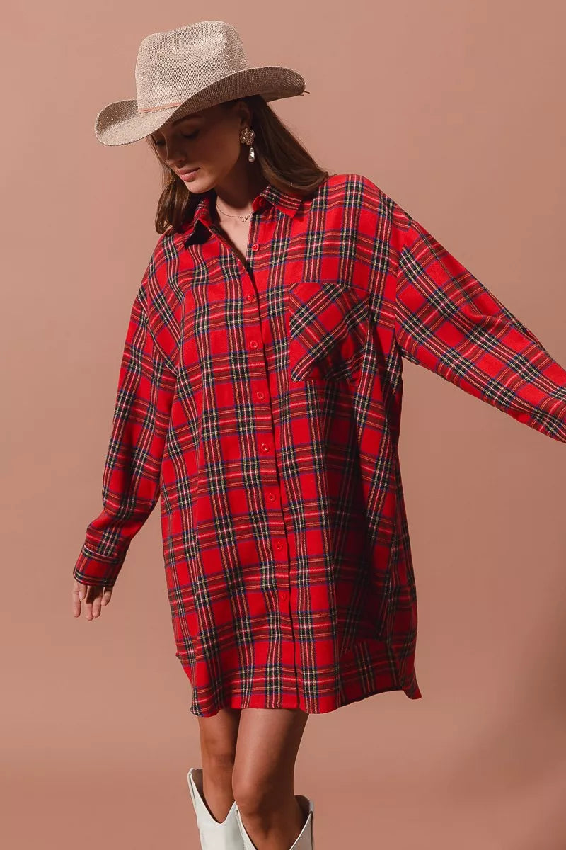 SO ME Christmas Checker Plaid Button Up Shirt Dress 6c929802cb0145e380f32b86ecbb913a-Max-Origin