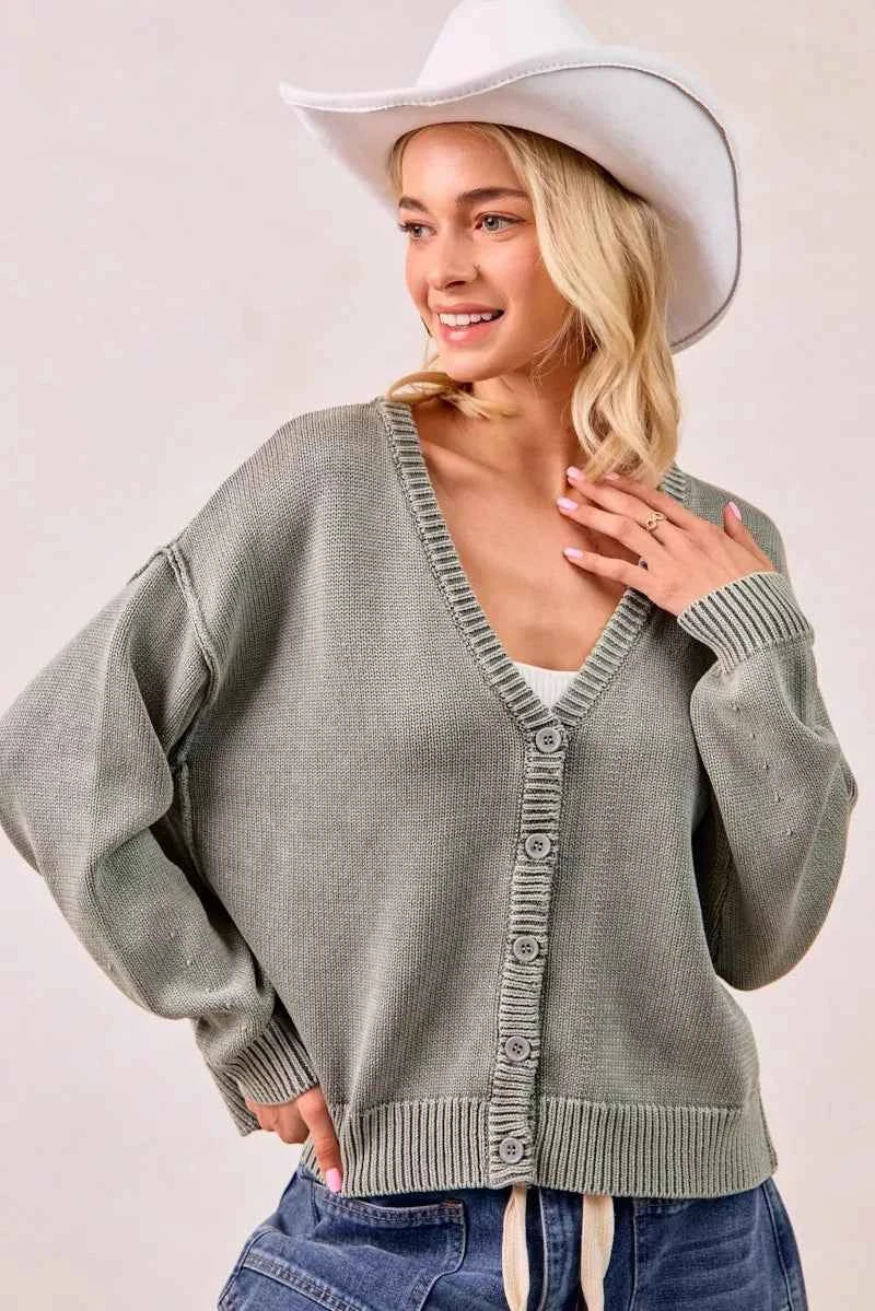 BiBi Washed Sweater V Neck Cardigan BiBi Washed Sweater V Neck Cardigan
