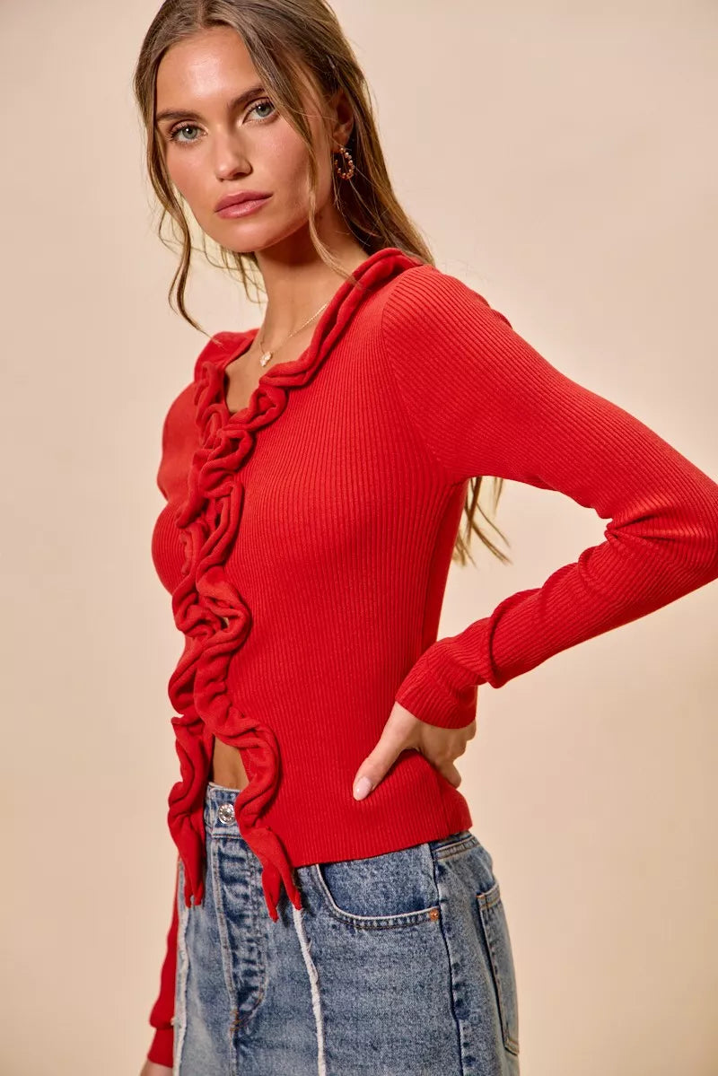 SO ME Cascade Ruffle Ribbed Sweater Cardgian 6d22f22f3bbd433994e384ae185e5534-Max-Origin