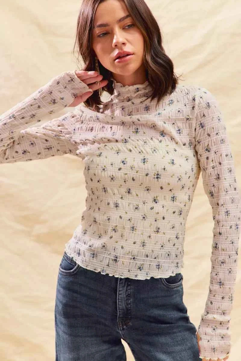 SO ME Floral Print Textured Long Sleeve Knit Top SO ME Floral Print Textured Long Sleeve Knit Top