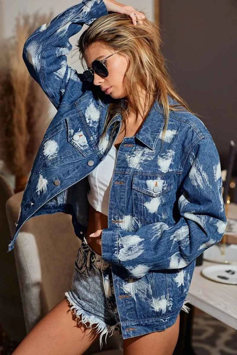 BiBi Washed Tie Dye Denim Jacket BiBi Washed Tie Dye Denim Jacket