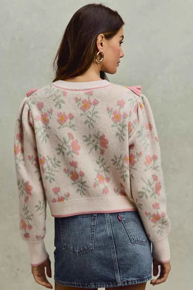 SO ME Flower With Ruffle Detailing Sweater Cardigan SO ME Flower With Ruffle Detailing Sweater Cardigan