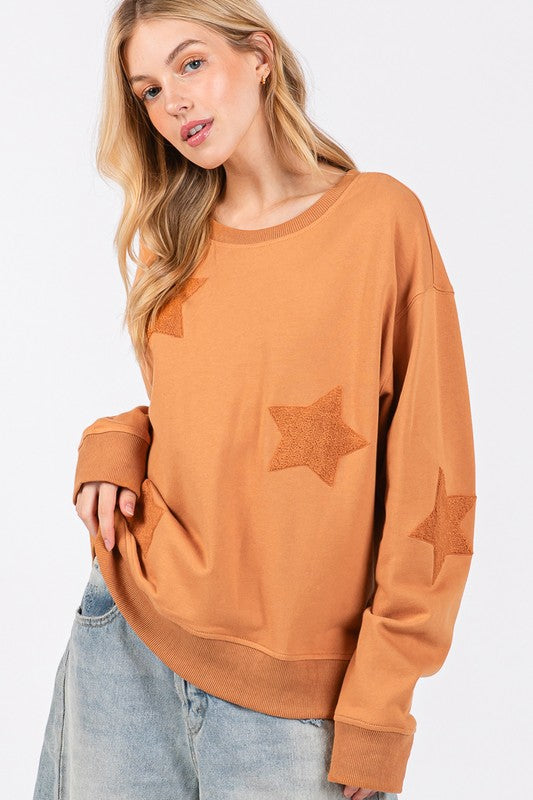 SAGE + FIG Star Patch Long Sleeve Sweatshirt SAGE + FIG Star Patch Long Sleeve Sweatshirt - TopFashionHQ