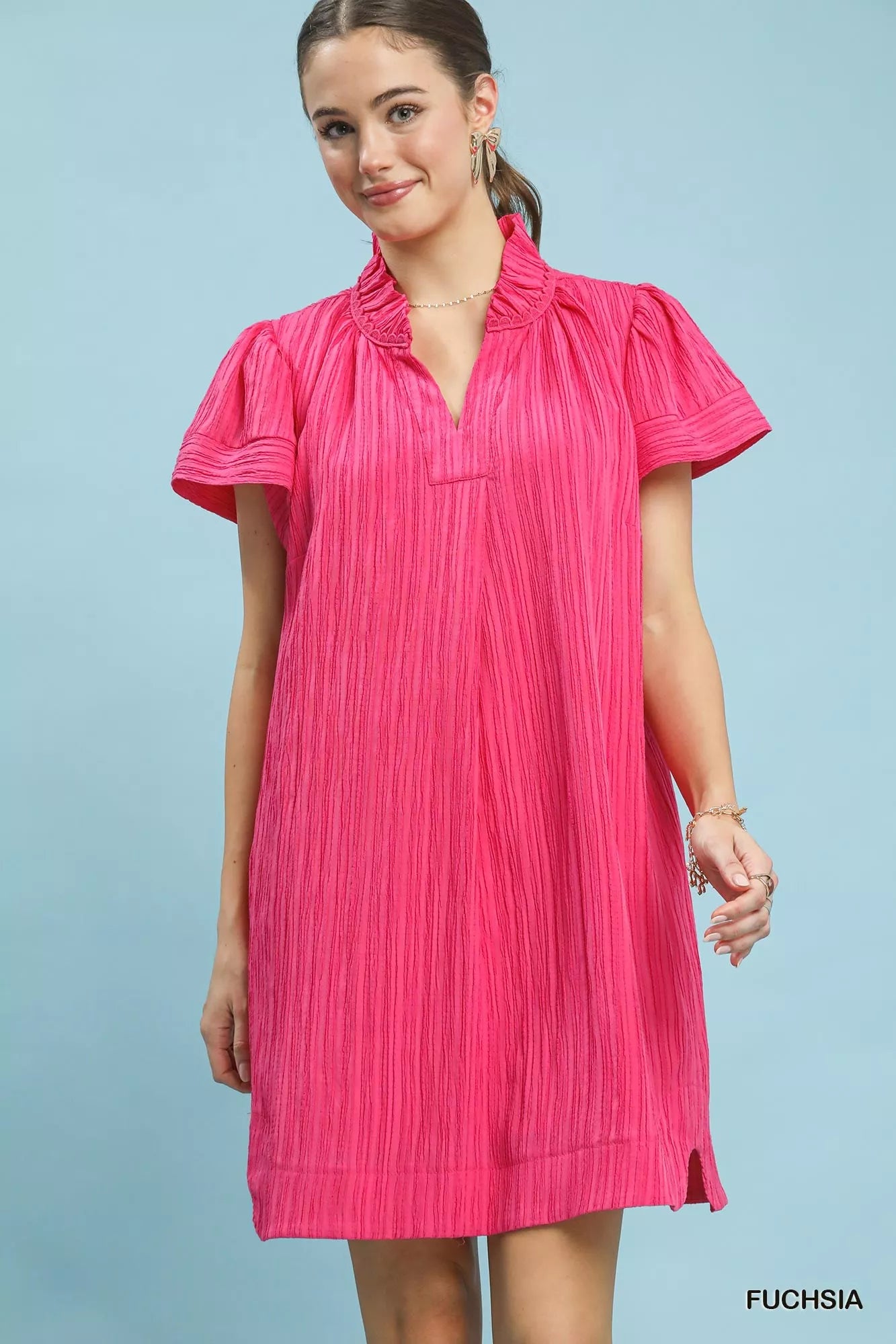 Umgee Flutter Sleeve V-Neck Shift Dress 6d93346e-e35d-4fb8-855b-4b1256930896-Max-Origin