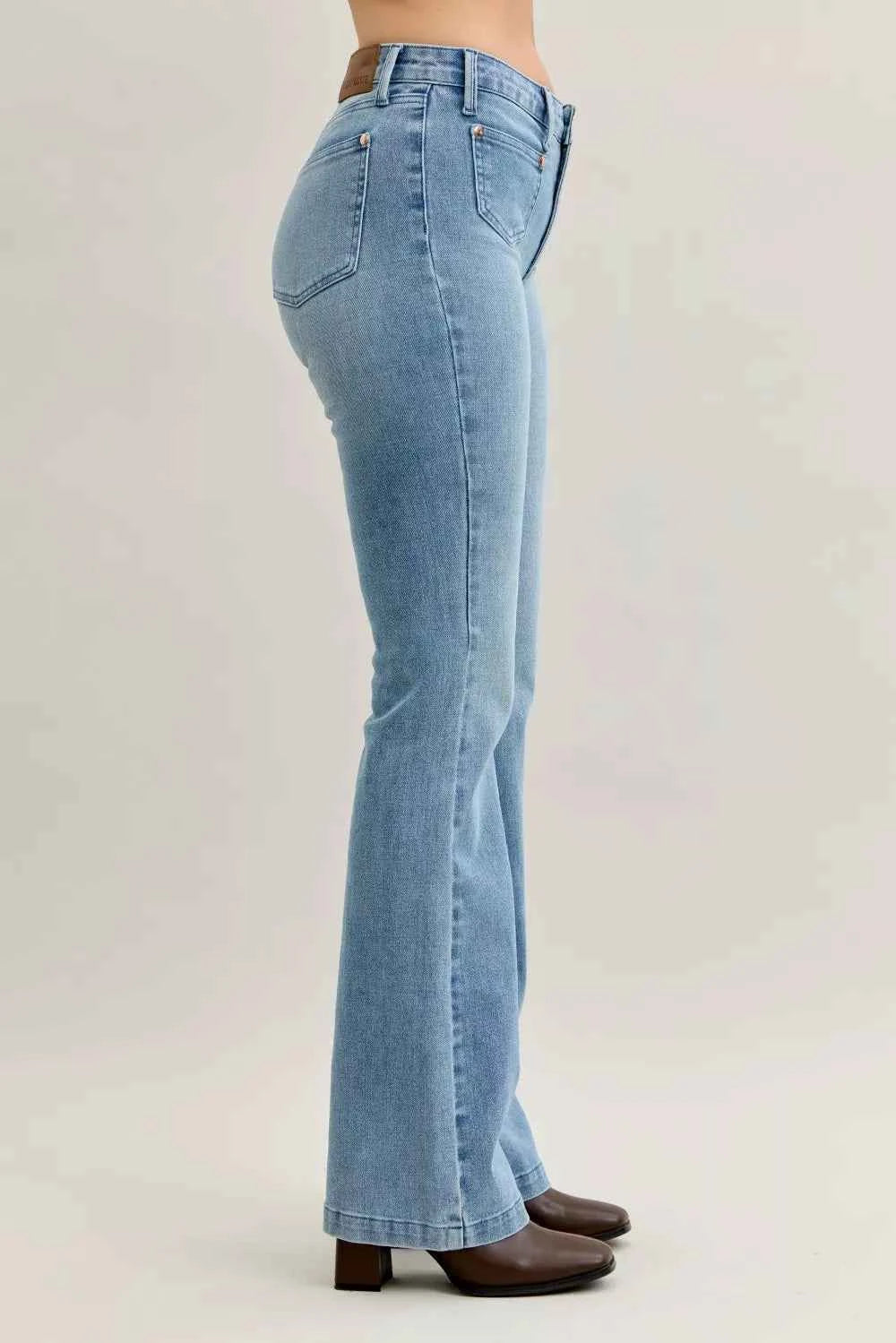 Judy Blue Full Size Mid Rise Bootcut Jeans with Contrast Wash & Front Patch Pockets Plus Size Judy Blue Full Size Mid Rise Bootcut Jeans with Contrast Wash & Front Patch Pockets Plus Size