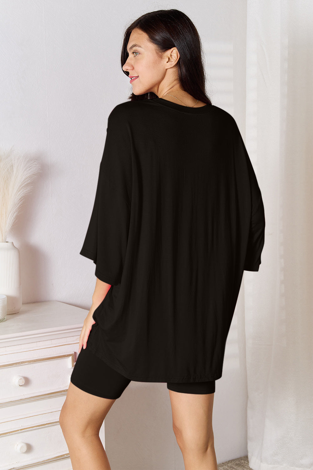 Basic Bae Full Size Soft Rayon Three-Quarter Sleeve Top and Shorts Set Basic Bae Full Size Soft Rayon Three-Quarter Sleeve Top and Shorts Set - TopFashionHQ
