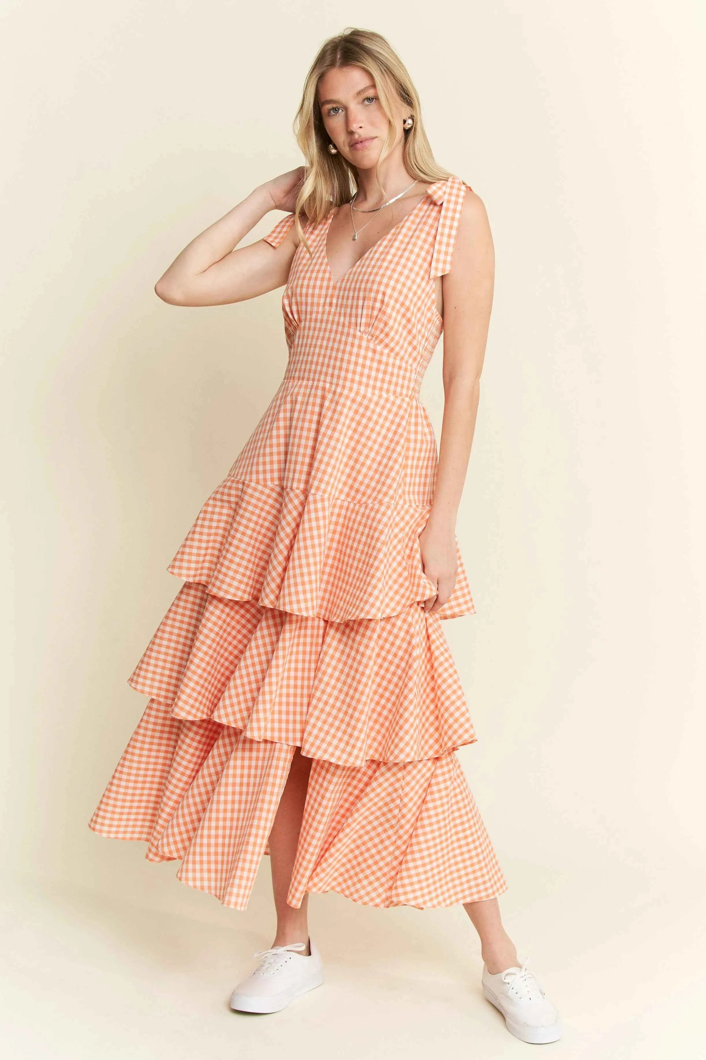 Jade By Jane Sleeveless Gingham Print Tiered Midi Dress Jade By Jane Sleeveless Gingham Print Tiered Midi Dress