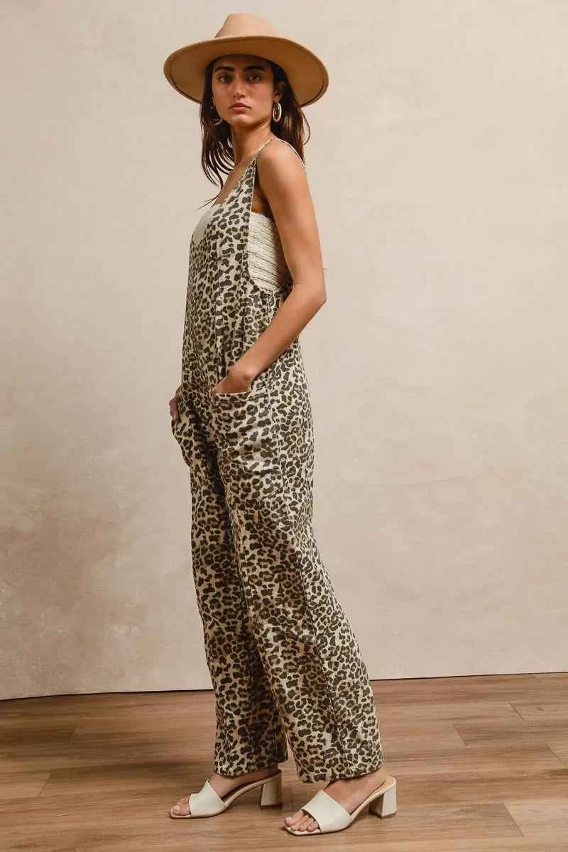 BiBi Leopard Print Adjustable Strap U Neck Jumpsuit BiBi Leopard Print Adjustable Strap U Neck Jumpsuit