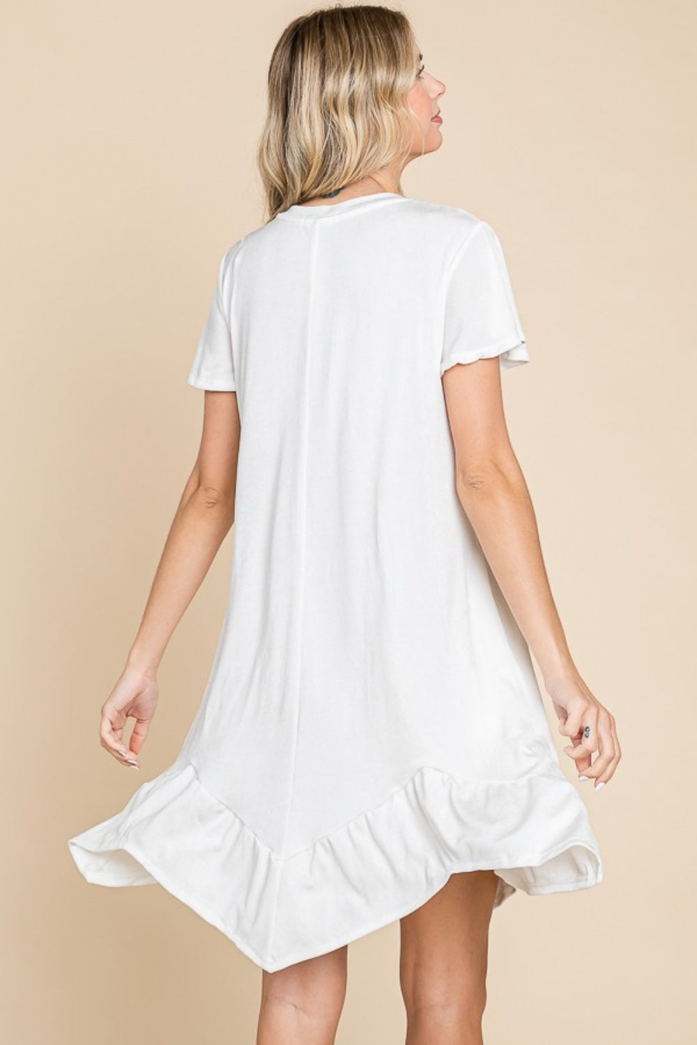 Culture Code Full Size Short Sleeve Ruffled Asymmetric Hem Dress Culture Code Full Size Short Sleeve Ruffled Asymmetric Hem Dress - TopFashionHQ