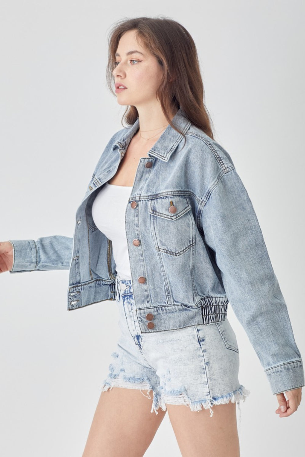 RISEN Full Size Button Down Cropped Denim Jacket RISEN Full Size Button Down Cropped Denim Jacket - TopFashionHQ