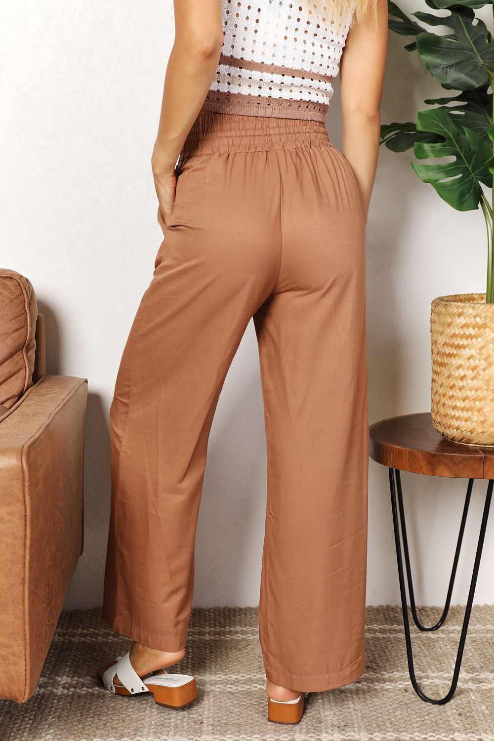 Double Take Drawstring Smocked Waist Wide Leg Pants Double Take Drawstring Smocked Waist Wide Leg Pants - TopFashionHQ