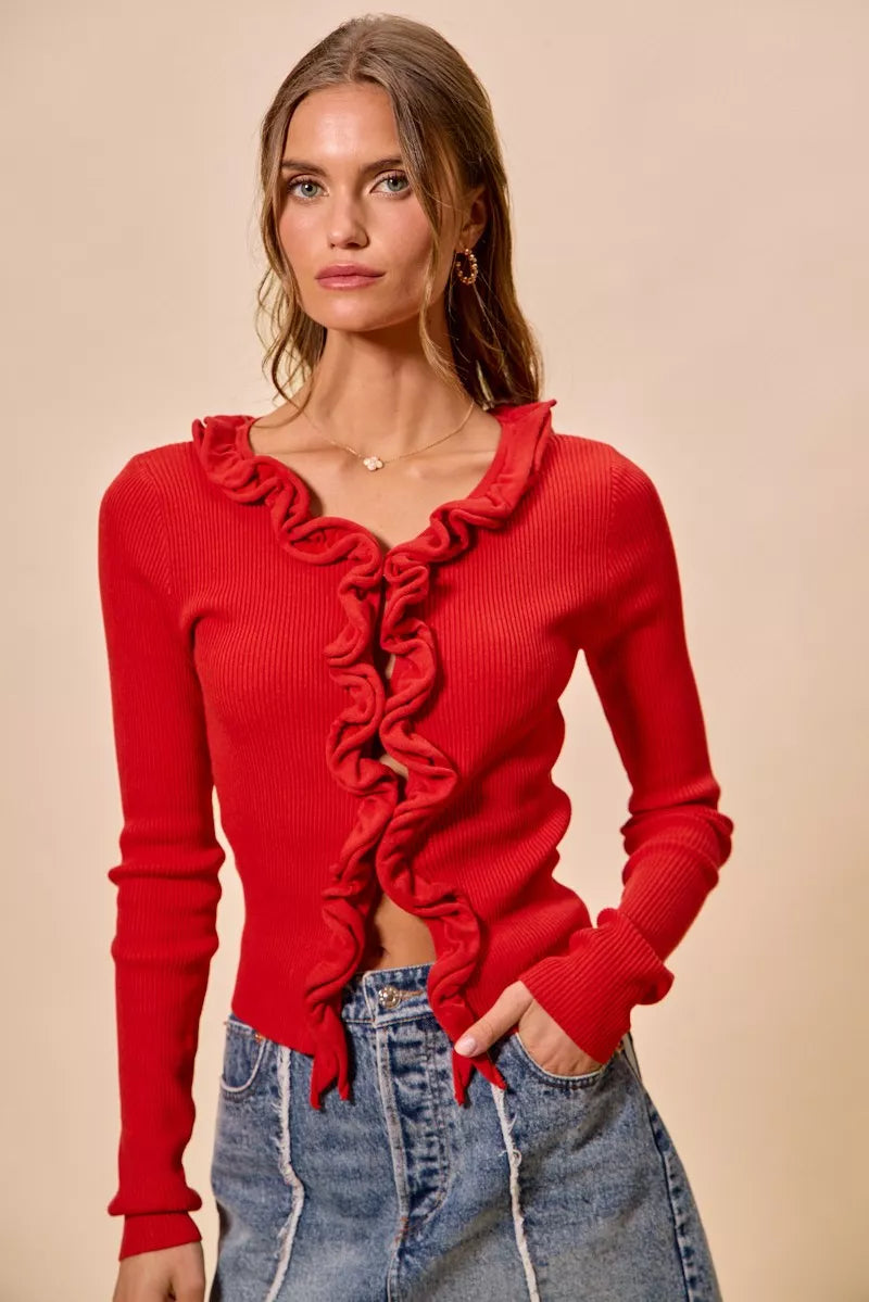 SO ME Cascade Ruffle Ribbed Sweater Cardgian 6f45b221ff03427fb4e3b9659518757b-Max-Origin