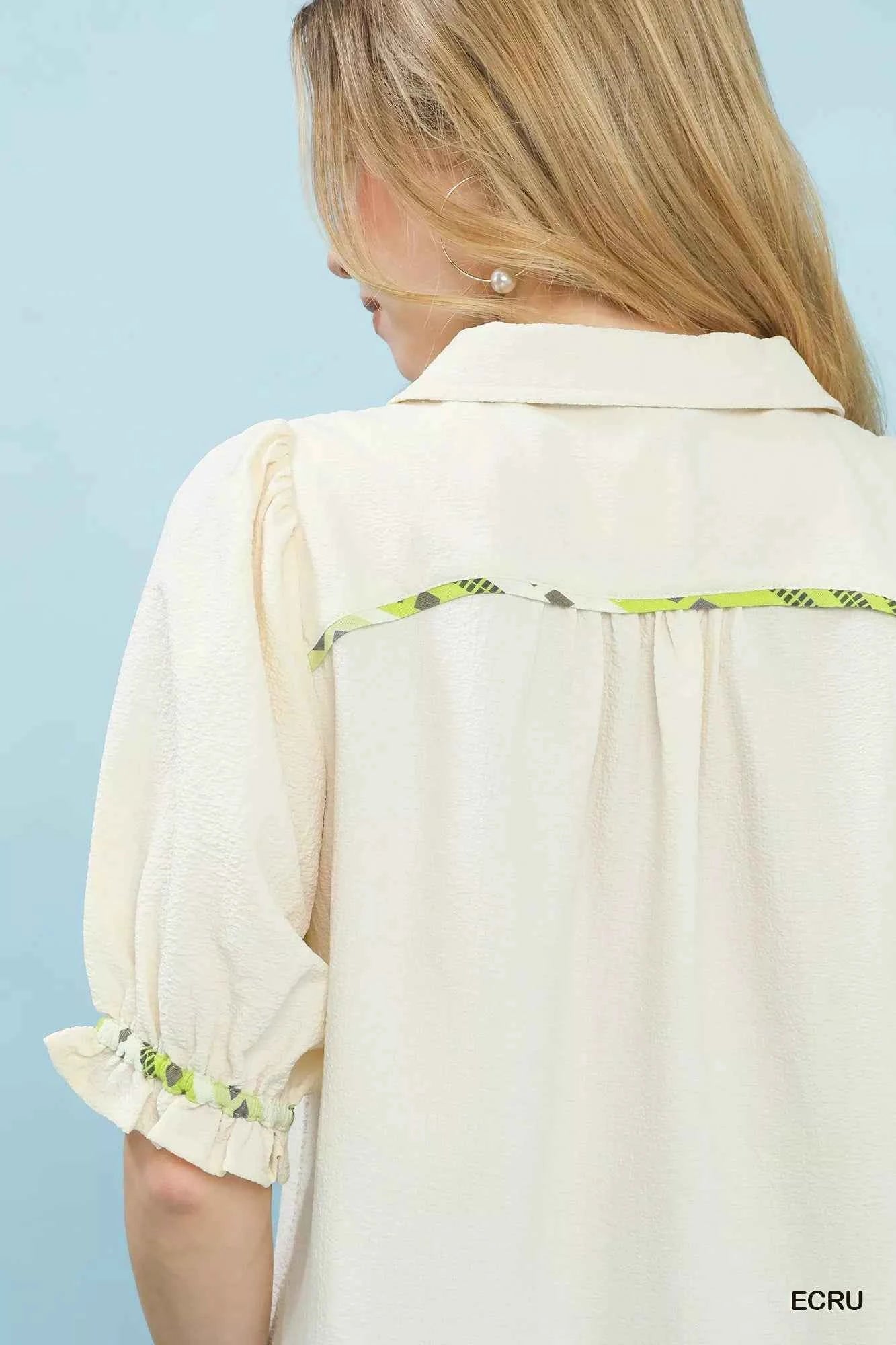 Umgee Scalloped Trim Blouse with Puff Sleeves Umgee Scalloped Trim Blouse with Puff Sleeves