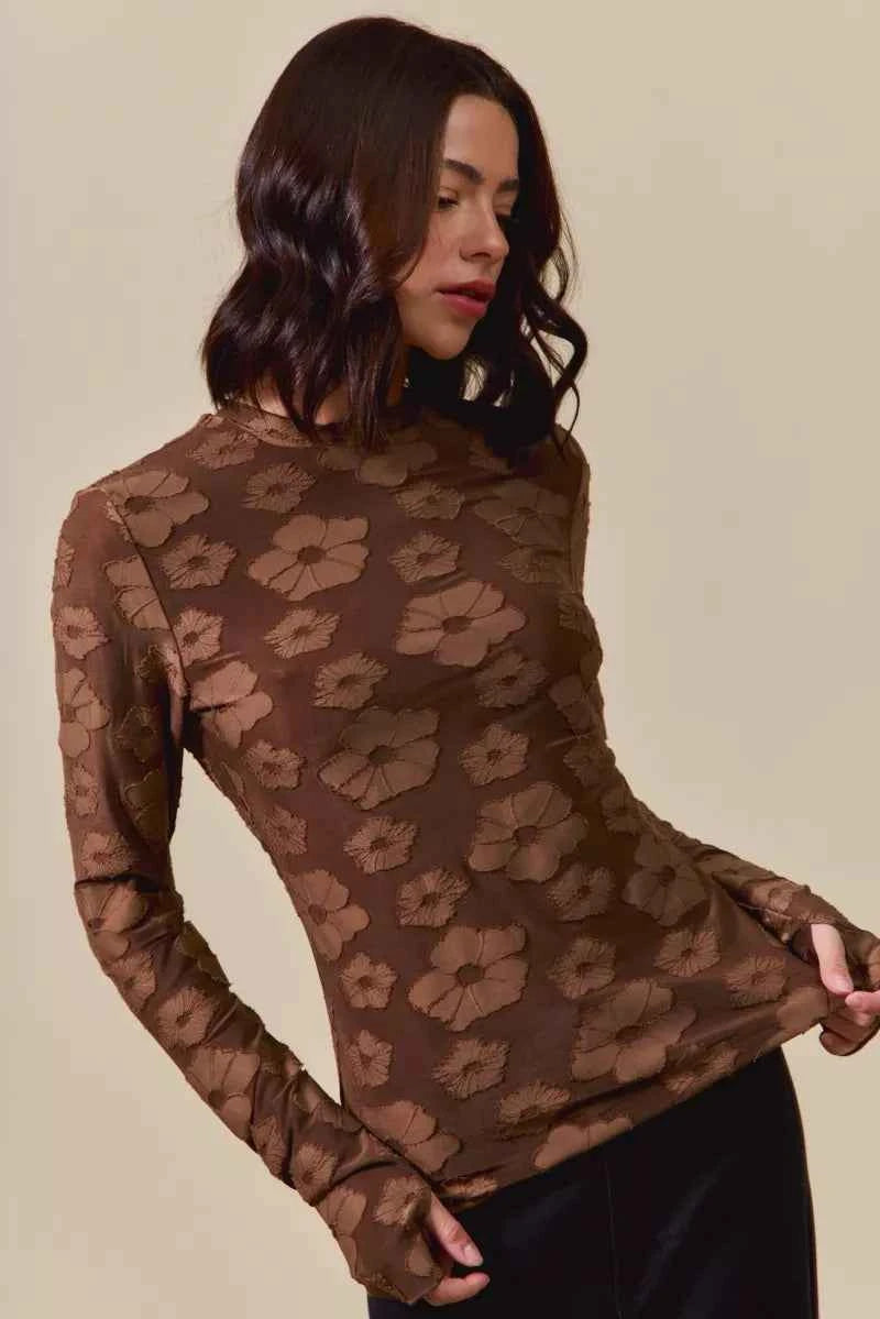 SO ME Stretched Jacquard Casual Tops with Thumb Opening SO ME Stretched Jacquard Casual Tops with Thumb Opening