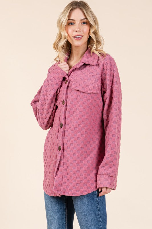BOMBOM Checkered Button Down Dropped Shoulder Shacket BOMBOM Checkered Button Down Dropped Shoulder Shacket - TopFashionHQ