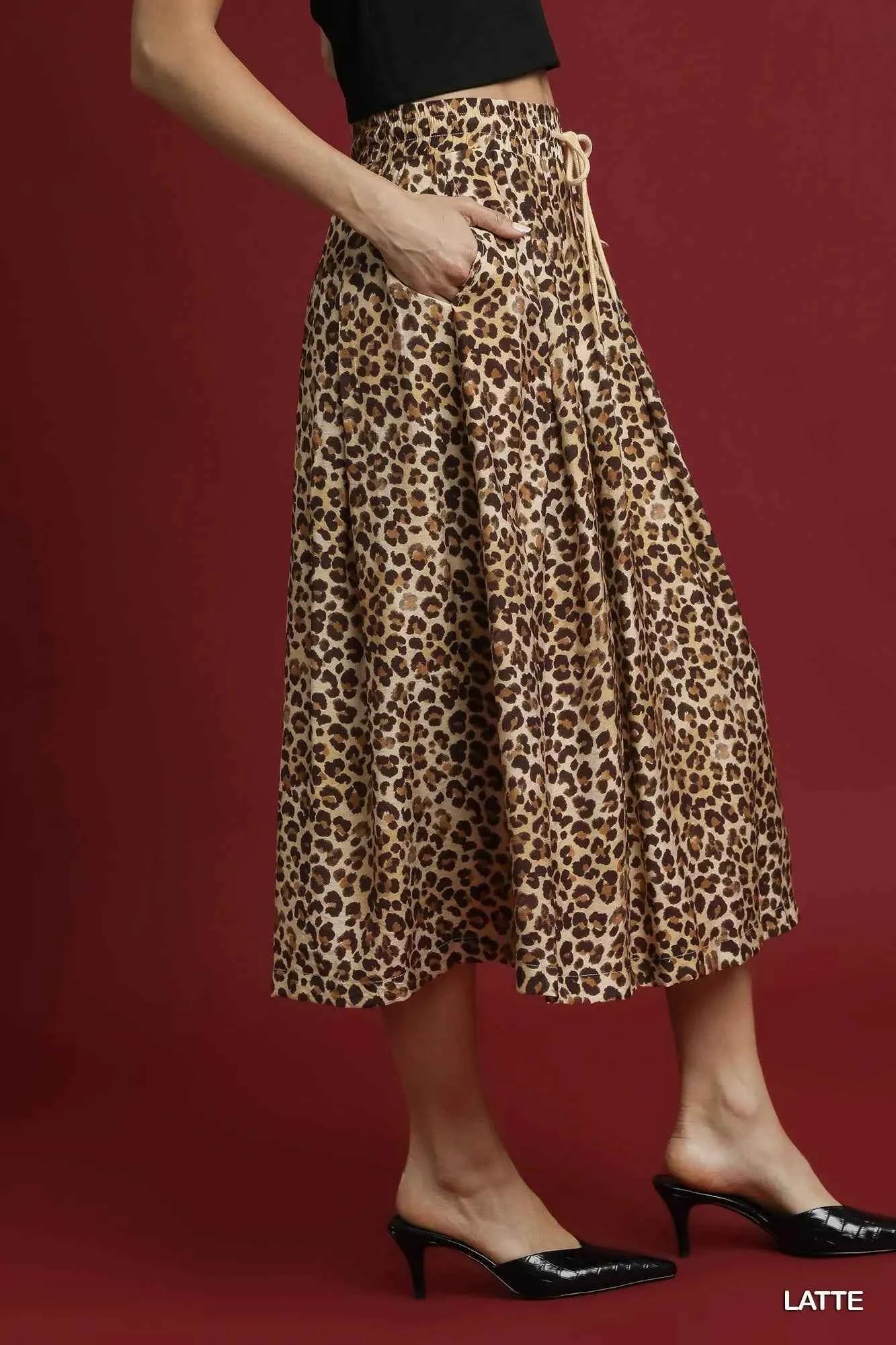 Umgee Drawstring Leopard Midi Skirt Umgee Drawstring Leopard Midi Skirt