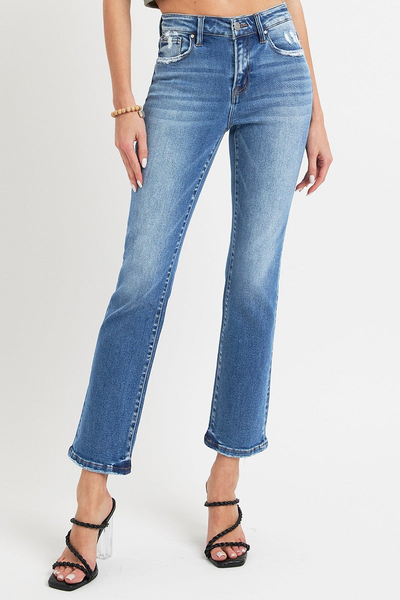 RISEN Full Size Mid Rise Ankle Straight Jeans with Pockets RISEN Full Size Mid Rise Ankle Straight Jeans with Pockets - TopFashionHQ
