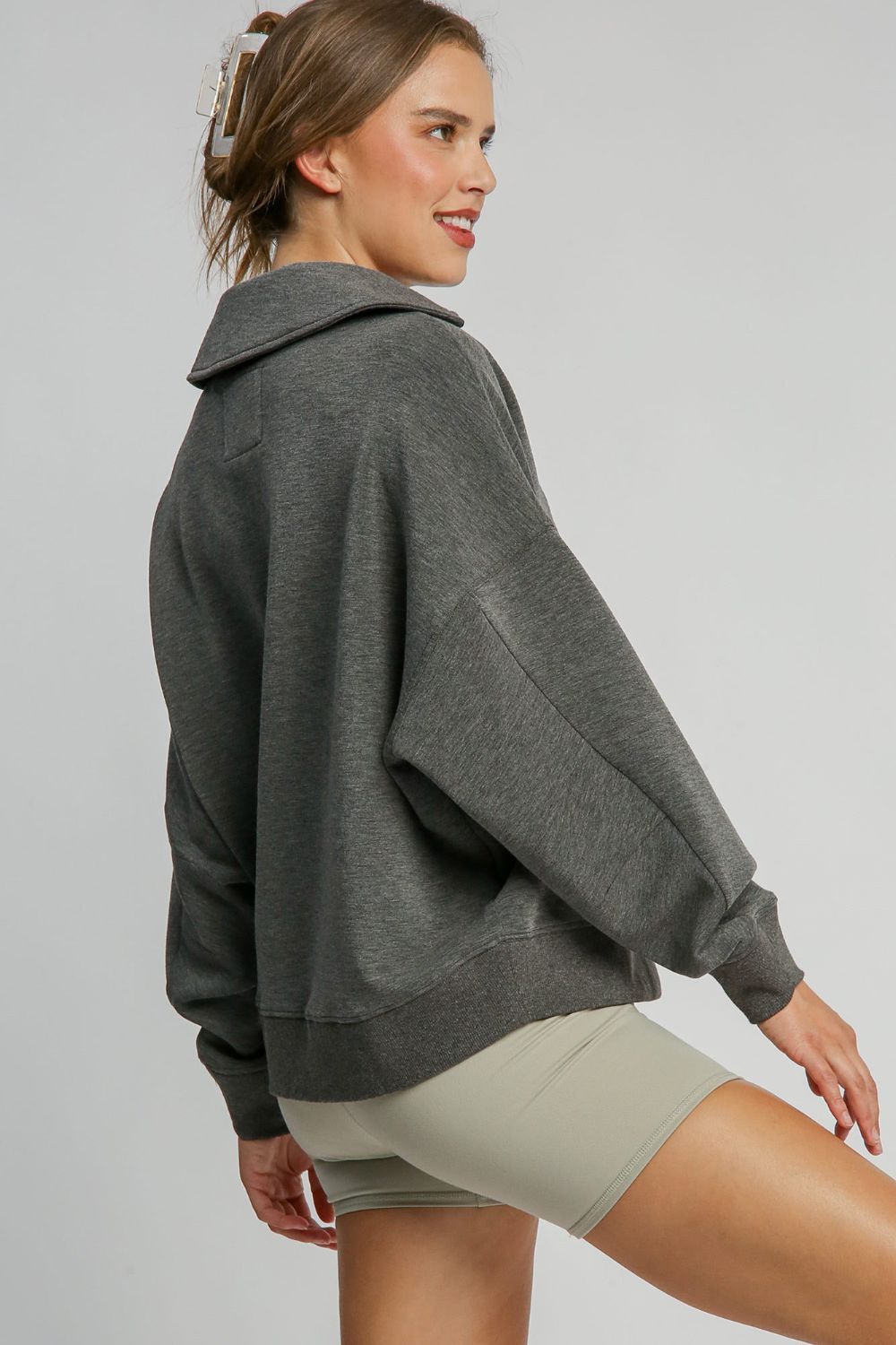Umgee Johnny Collar Dropped Shoulder Sweatshirt Umgee Johnny Collar Dropped Shoulder Sweatshirt - TopFashionHQ