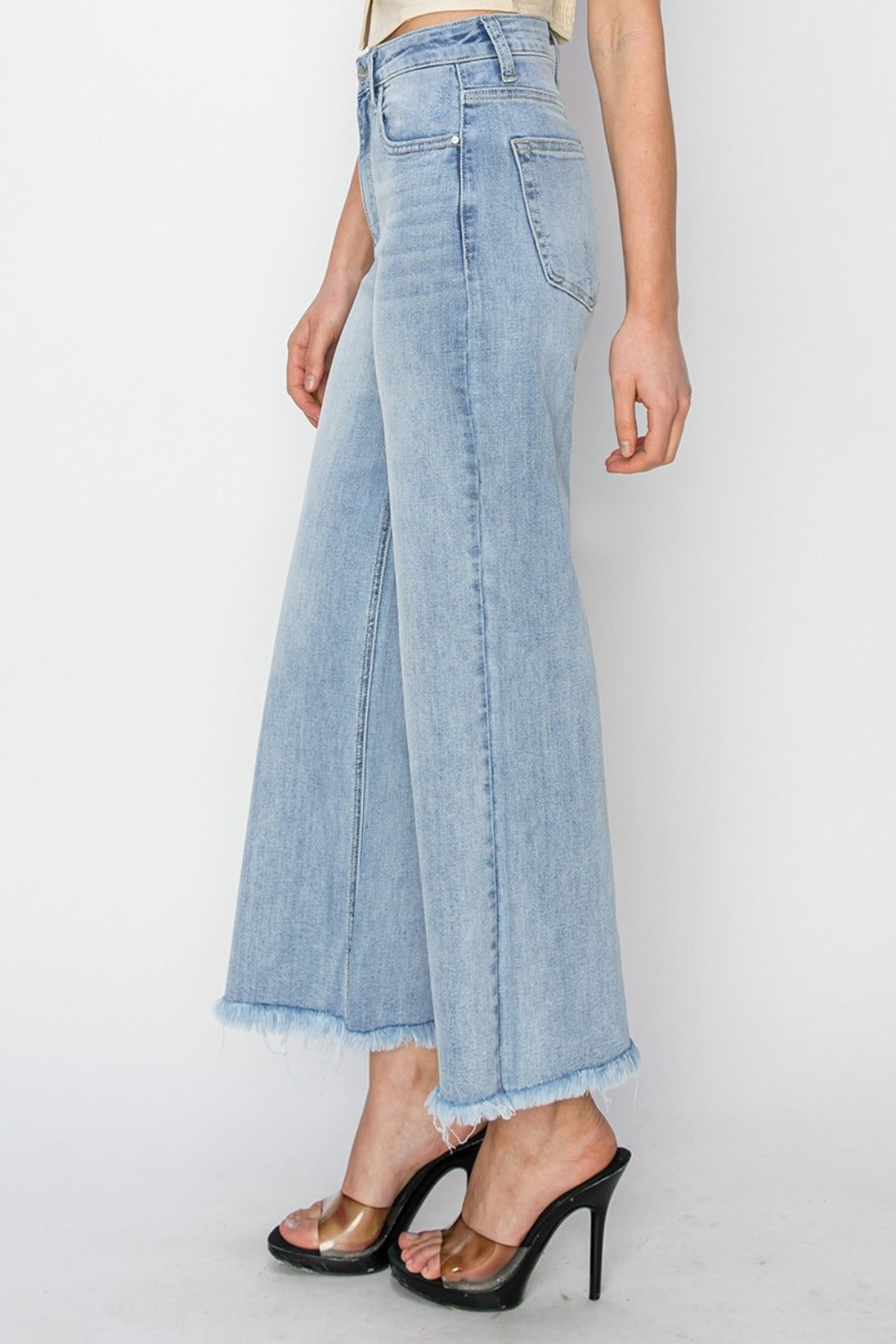 RISEN High Rise Crop Wide Fray Hem Jeans RISEN High Rise Crop Wide Fray Hem Jeans - TopFashionHQ