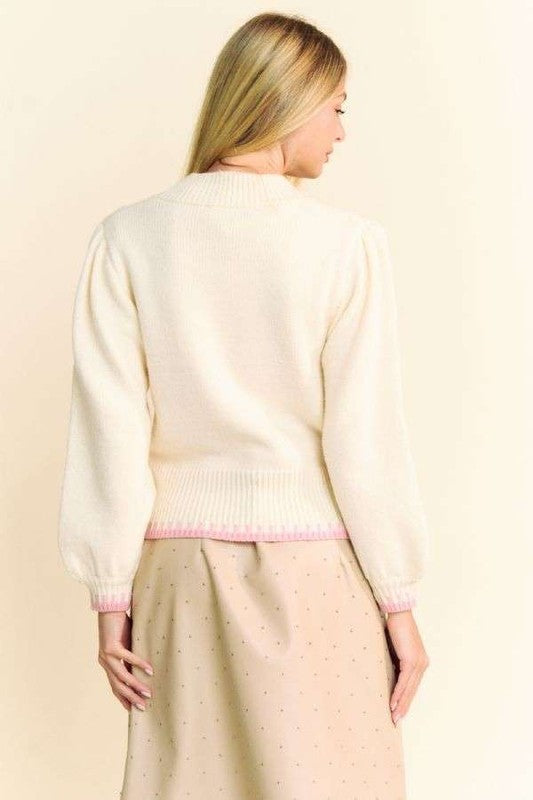 Davi & Dani Flower Patch Fuzzy Mock Neck Sweater Davi & Dani Flower Patch Fuzzy Mock Neck Sweater