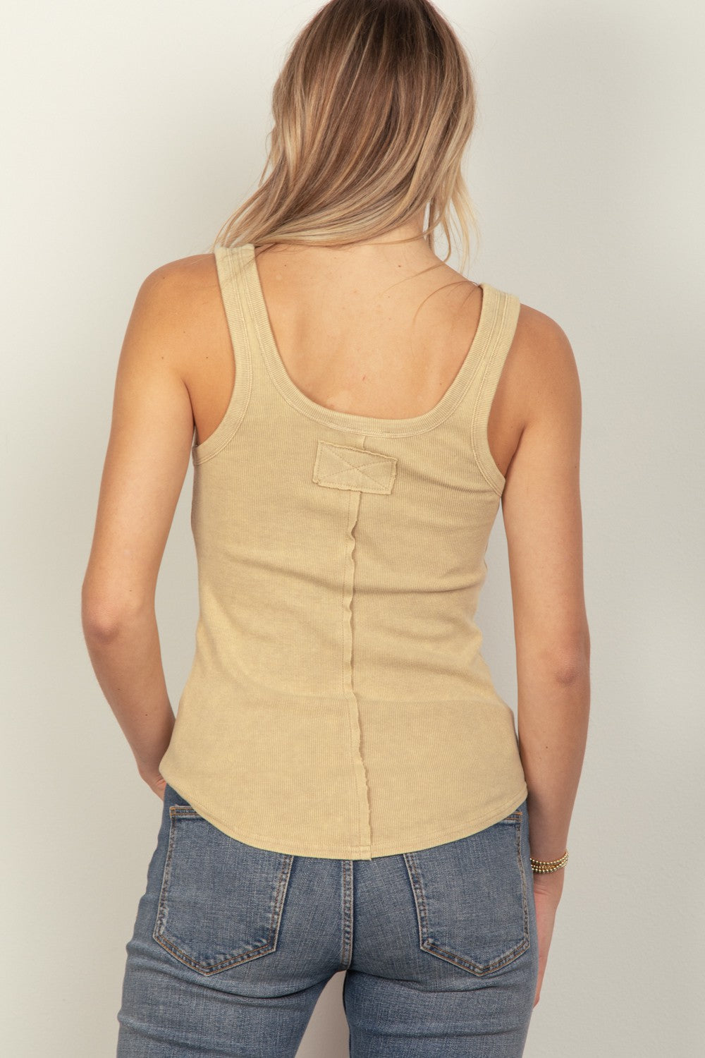 VERY J Washed Ribbed Tank with Placket Detail VERY J Washed Ribbed Tank with Placket Detail - TopFashionHQ