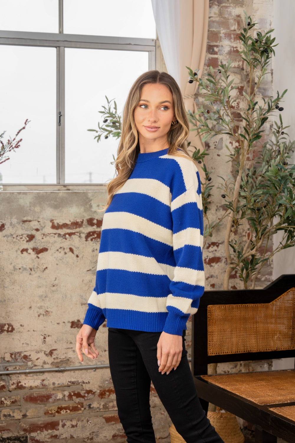 Sew In Love Full Size Contrast Striped Round Neck Sweater Sew In Love Full Size Contrast Striped Round Neck Sweater - TopFashionHQ