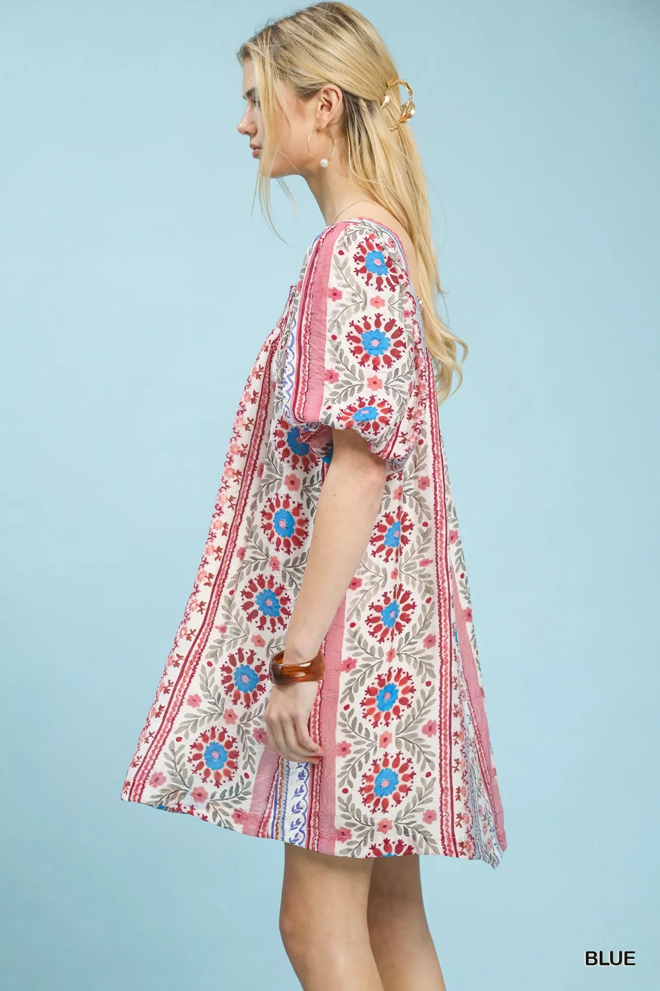 Umgee Mixed Print Puff Sleeve Mini Dress 70af5ed3-104c-43cb-b3d8-fb35b327dbc5-Max-Origin