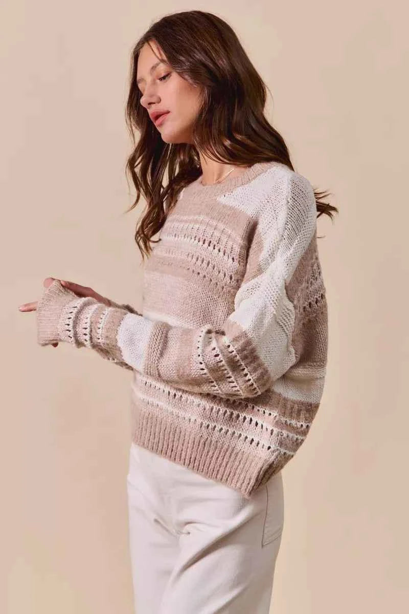 SO ME Variegated Stripe Textured Loose Fit Sweater SO ME Variegated Stripe Textured Loose Fit Sweater