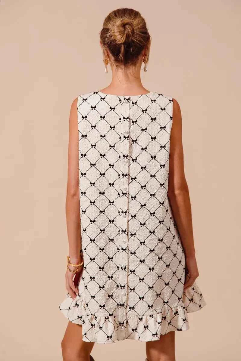 SO ME Texture Bow Printed Mini Ruffle Dress SO ME Texture Bow Printed Mini Ruffle Dress