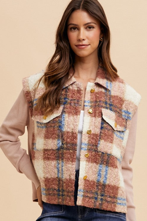 Annie Wear Faux Fur Plaid Button Up Jacket Annie Wear Faux Fur Plaid Button Up Jacket