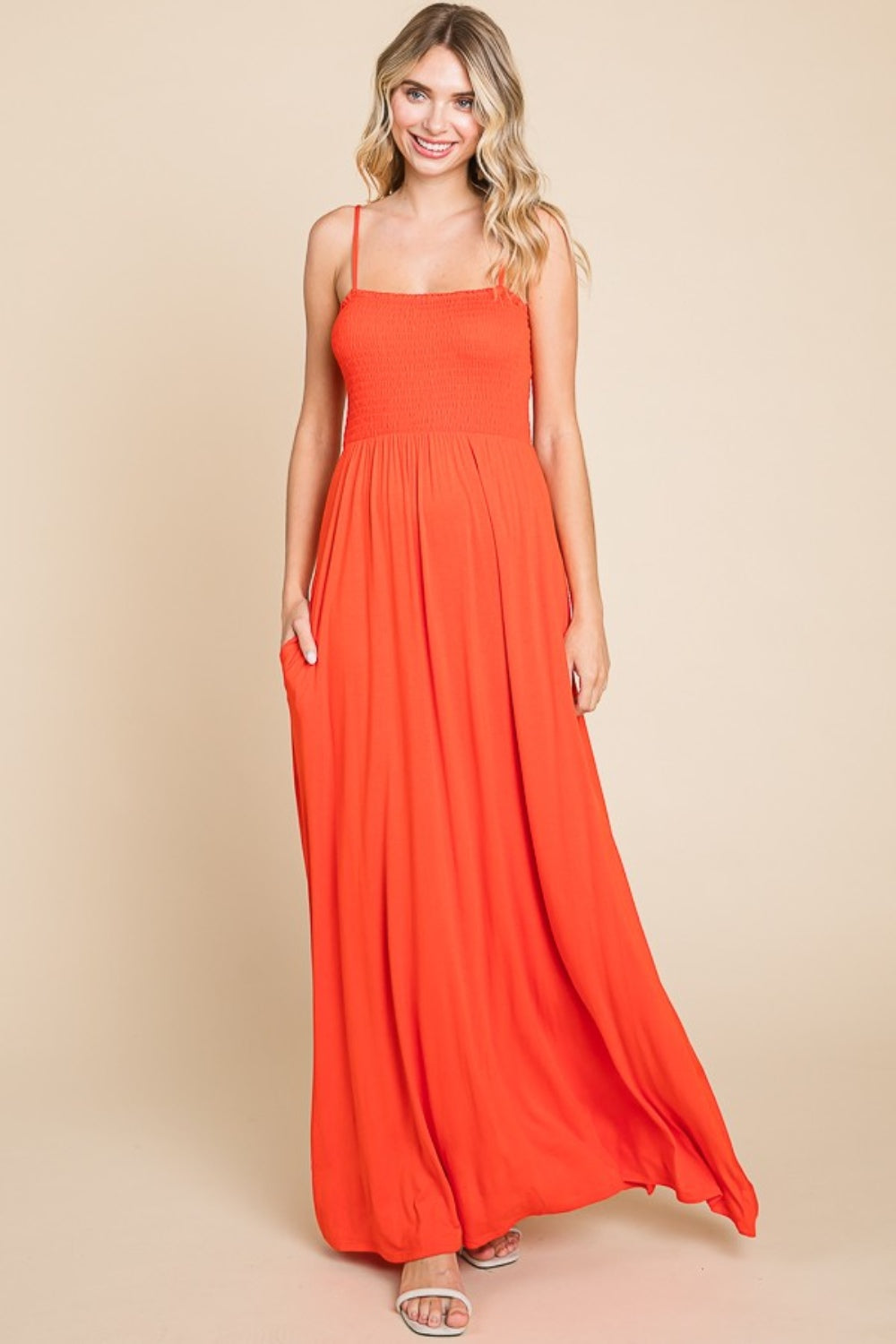 Culture Code Full Size Smocked Cami Maxi Dress with Pockets Culture Code Full Size Smocked Cami Maxi Dress with Pockets - TopFashionHQ