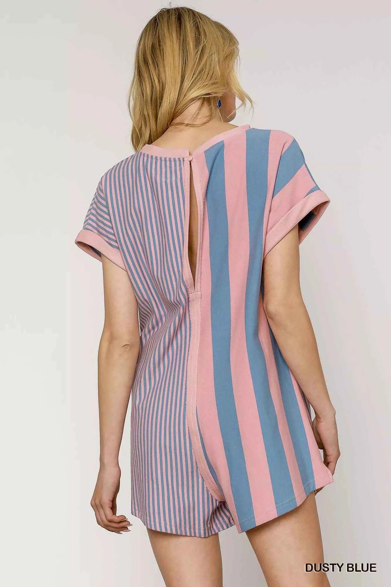 Umgee Mixed Striped Short Sleeve Romper Umgee Mixed Striped Short Sleeve Romper